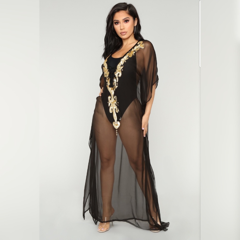 Goddess Sheer Sequins Cover-Up Maxi Dress